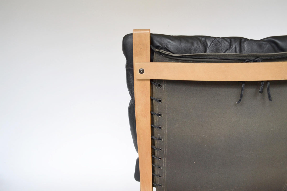 Siesta Lounge Chairs in Black Leather & Bent Plywood by Ingmar Relling for Westnofa 1970s, Set of 2