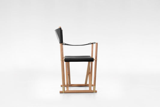 Folding Safari Chair in Black Leather & Solid Ash by Mogens Koch for Rud. Rasmussen, 1960s