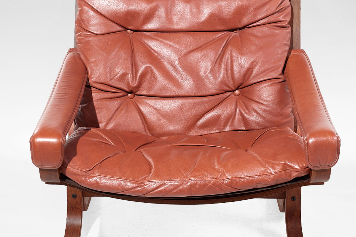 High-Back Siesta Lounge Chairs in Cognac Leather & Plywood by Ingmar Relling for Westnofa, 1960s, Set of 2