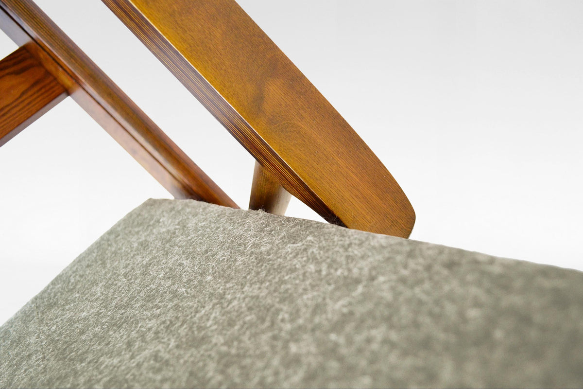 Azuolas Convertible Sleeping Armchair In Warm Grey Felt & Oak by V.E. Cukermaniene for VBK, 1970s