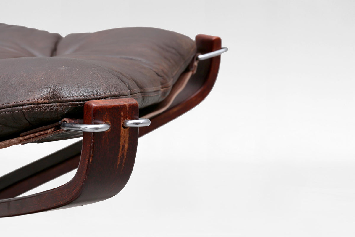 Falcon Lounge Chair & Ottoman in Dark Brown Leather by Sigurd Ressell for Vatne Møbler, 1970s, Set of 2