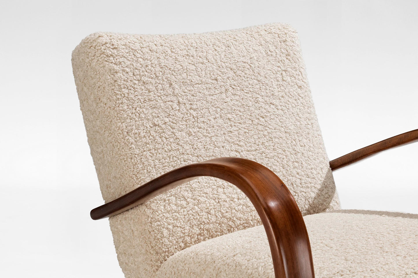 Vintage H-269 Sheepskin Wood Lounge Chair Jindrich Halabala Thonet 1930s Czech Republic Retro Modernist Art Deco Furniture Design Icon