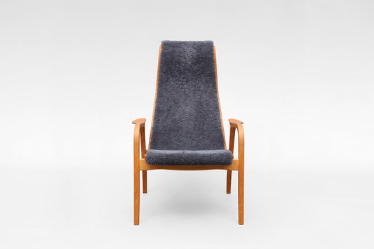 Lamino Lounge Chair in Grey Sheepskin & Laminated Beech by Yngve Ekström for Swedese, 1956