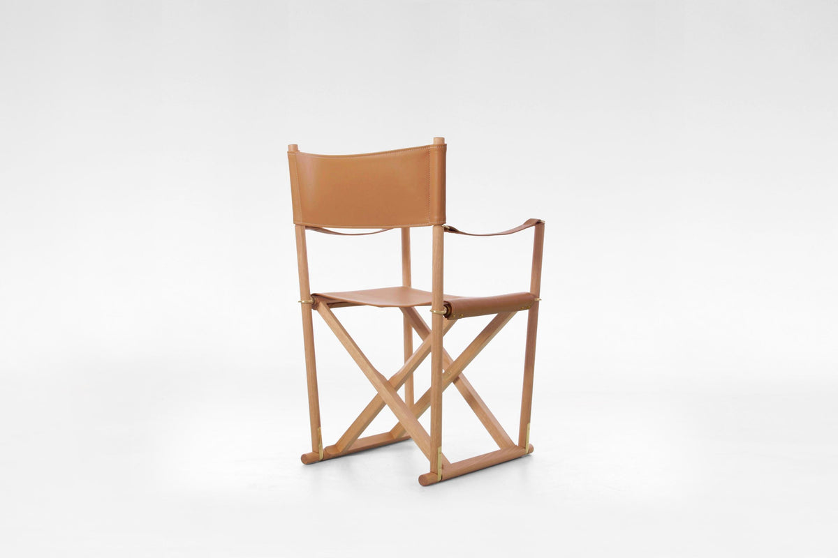 Folding Safari Chair in Cognac Leather & Solid Ash by Mogens Koch for Rud. Rasmussen, 1960s