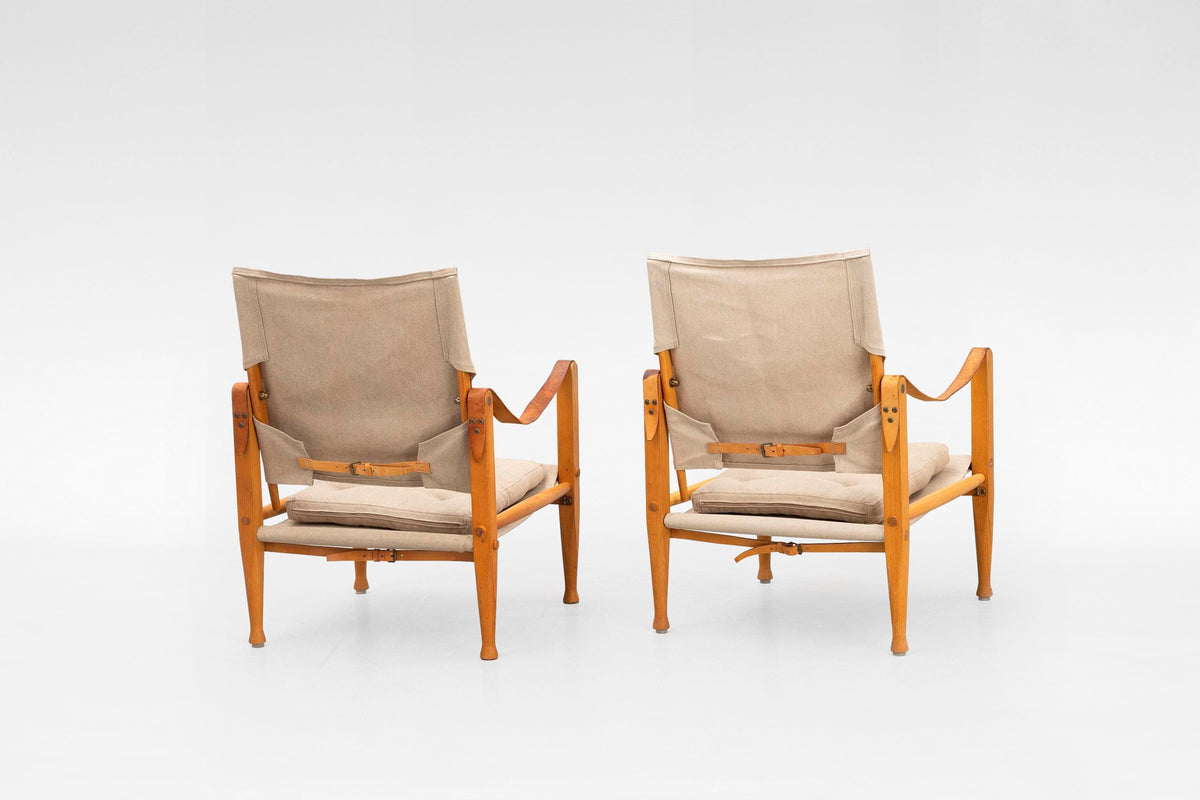 Safari Lounge Chairs in Off-White Canvas & Ash Wood by Kaare Klint for Rud. Rasmussen, 1960s, Set of 2