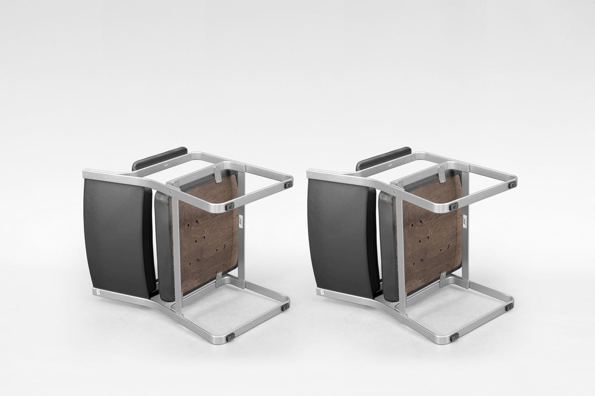 Mondo Armchairs in Black Leather and Aluminum by Karl Erik Ekselius for JOC Vetlanda, 1970s, Set of 2