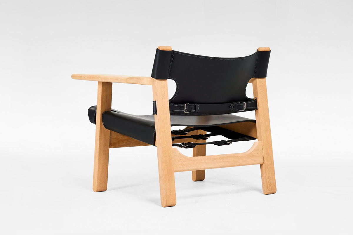 Spanish Chair in Oak & Black Leather by Børge Mogensen for Fredericia Stolefabrik, 1960s