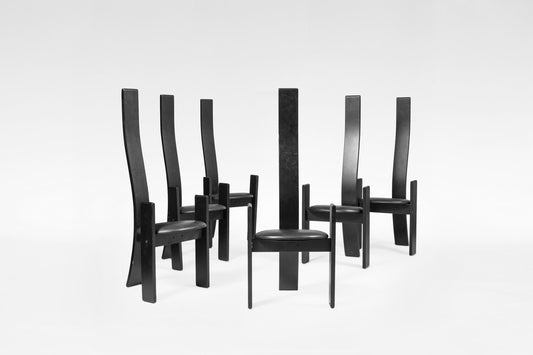 SD51 Golem Dining Chairs in Black Lacquered Wood & Leather by Vico Magistretti for Poggi, 1968, Set of 6