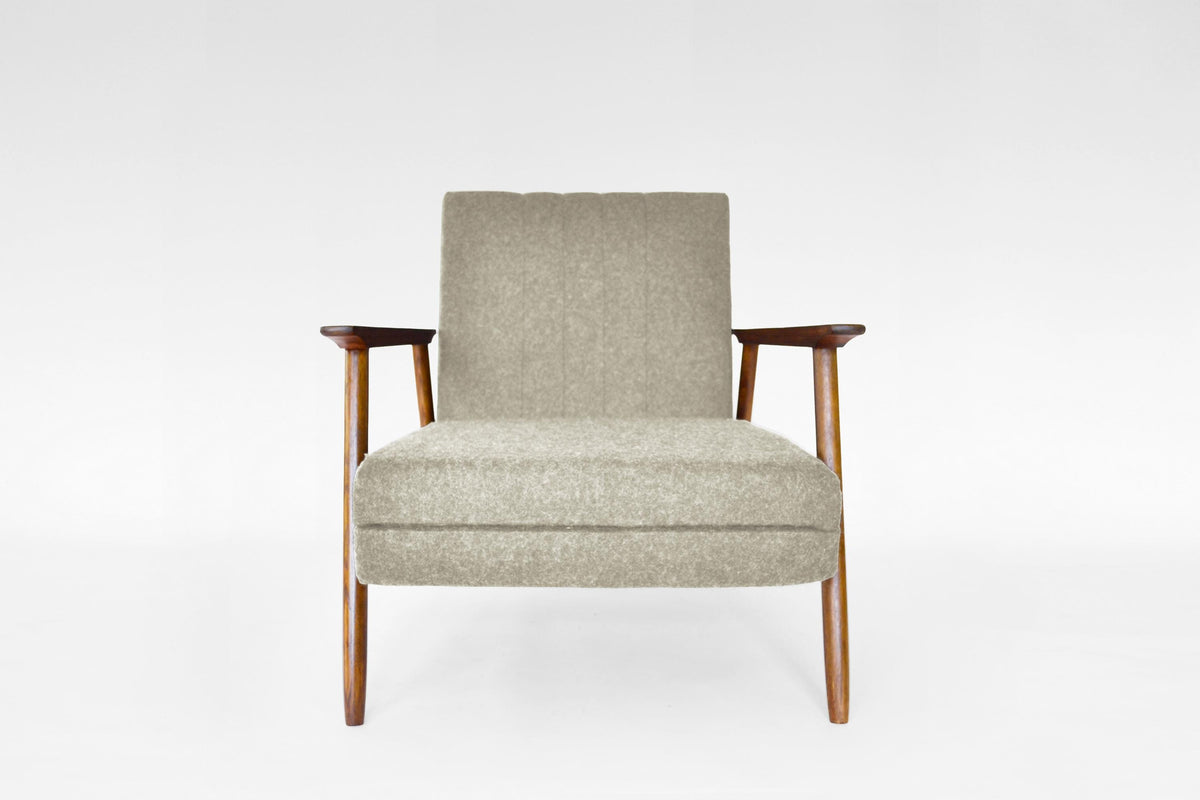 Azuolas Convertible Sleeping Armchair In Warm Grey Felt & Oak by V.E. Cukermaniene for VBK, 1970s
