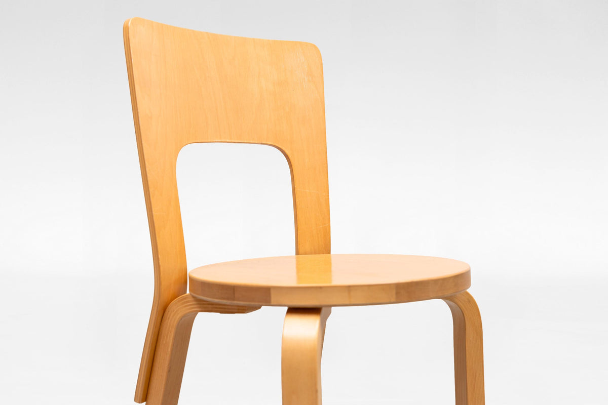Model 66 Dining Chairs in Natural Bent Birch Plywood by Alvar Aalto for Artek 1930s, Set of 4
