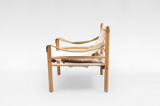 Vintage Canvas Wood Scirocco Safari Lounge Chair Arne Norell AB 1960s Scandinavian MidCentury Modern Minimalist Nordic Furniture Design