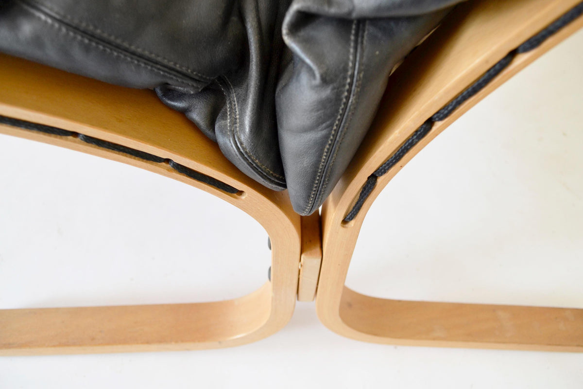 Siesta Lounge Chairs in Black Leather & Bent Plywood by Ingmar Relling for Westnofa 1970s, Set of 2