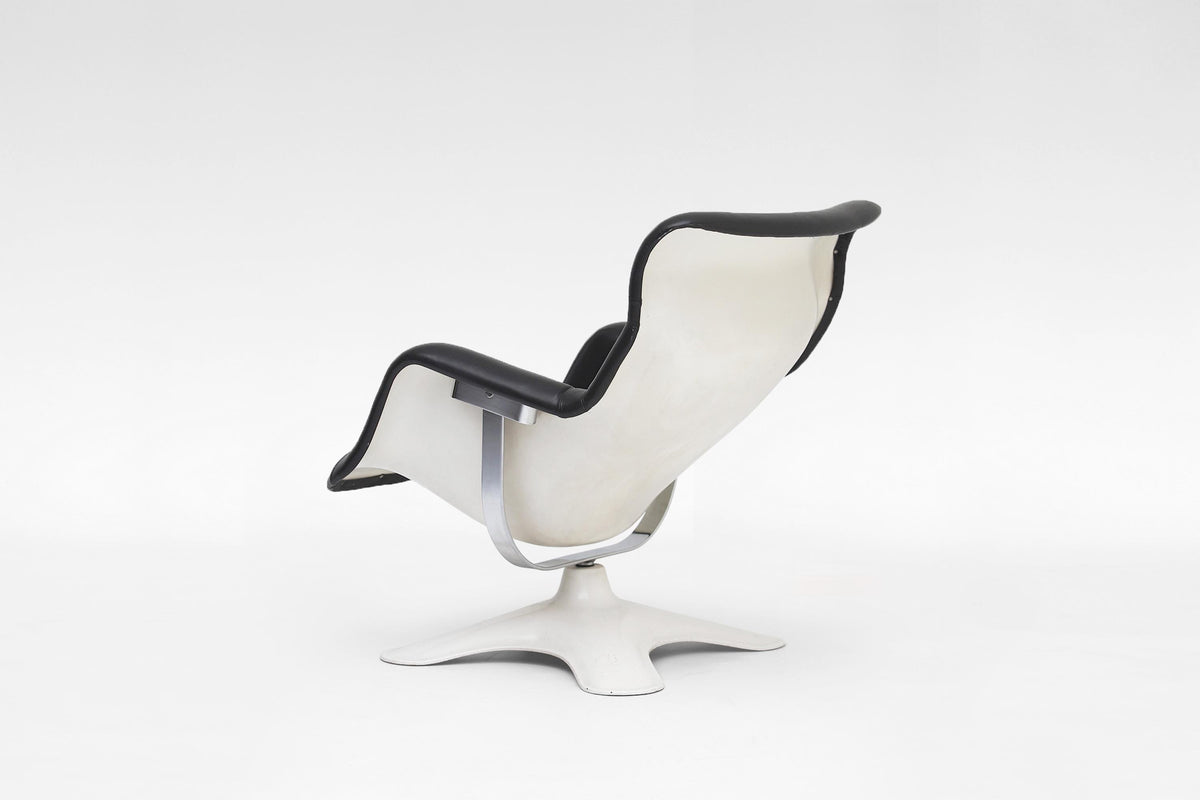 Karuselli Lounge Chair in Black Leather & White Fiberglass by Yrjö Kukkapuro for Avarte, 1960s