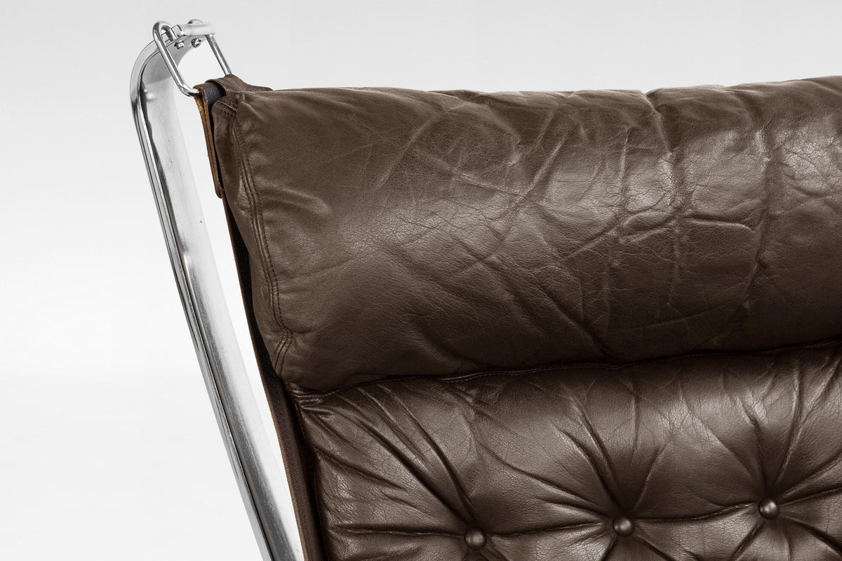 Highback Falcon Lounge Chairs in Brown Leather & Chrome by Sigurd Ressell for Vatne Møbler, 1970s, Set of 2