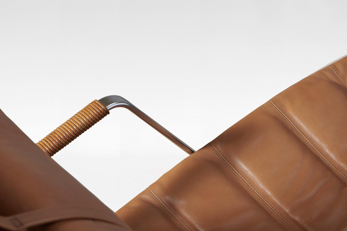 Grasshopper Chaise Longue in Cognac Leather & Steel by P. Fabricius & J. Kastholm for Kill International, 1960s