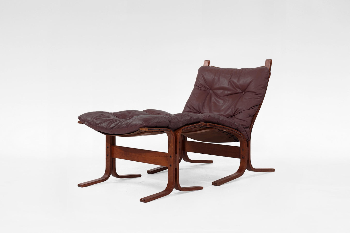 Vintage Dark Brown Leather Plywood Siesta Chair & Ottoman Ingmar Relling Westnofa Denmark 1970s Scandinavian Mid Century Modern Icon