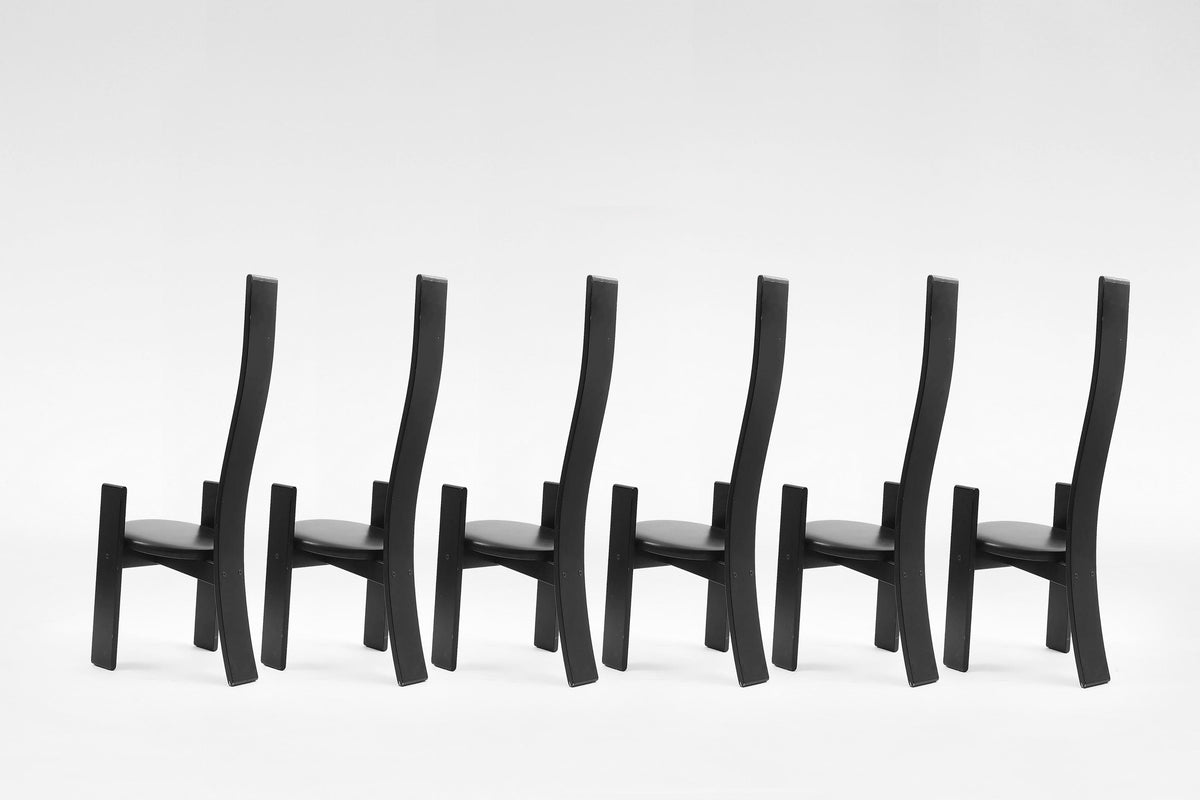 SD51 Golem Dining Chairs in Black Lacquered Wood & Leather by Vico Magistretti for Poggi, 1968, Set of 6