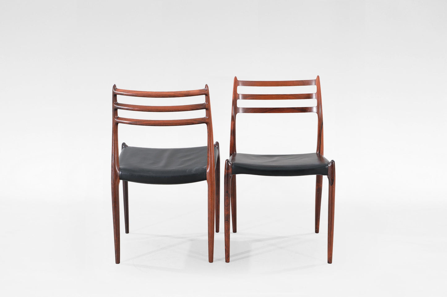 Vintage Rosewood Leather Niels Otto Møller Model 78 Dining Chairs J.L. Møller Mobelfabrik Denmark 1950s Set of 4  Mid Century Modern Design