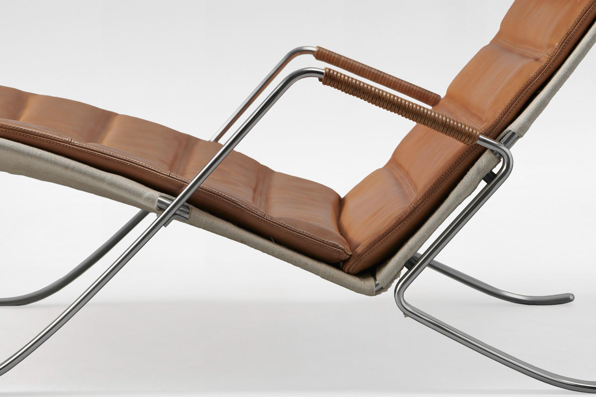 Grasshopper Chaise Longue in Cognac Leather & Steel by P. Fabricius & J. Kastholm for Kill International, 1960s
