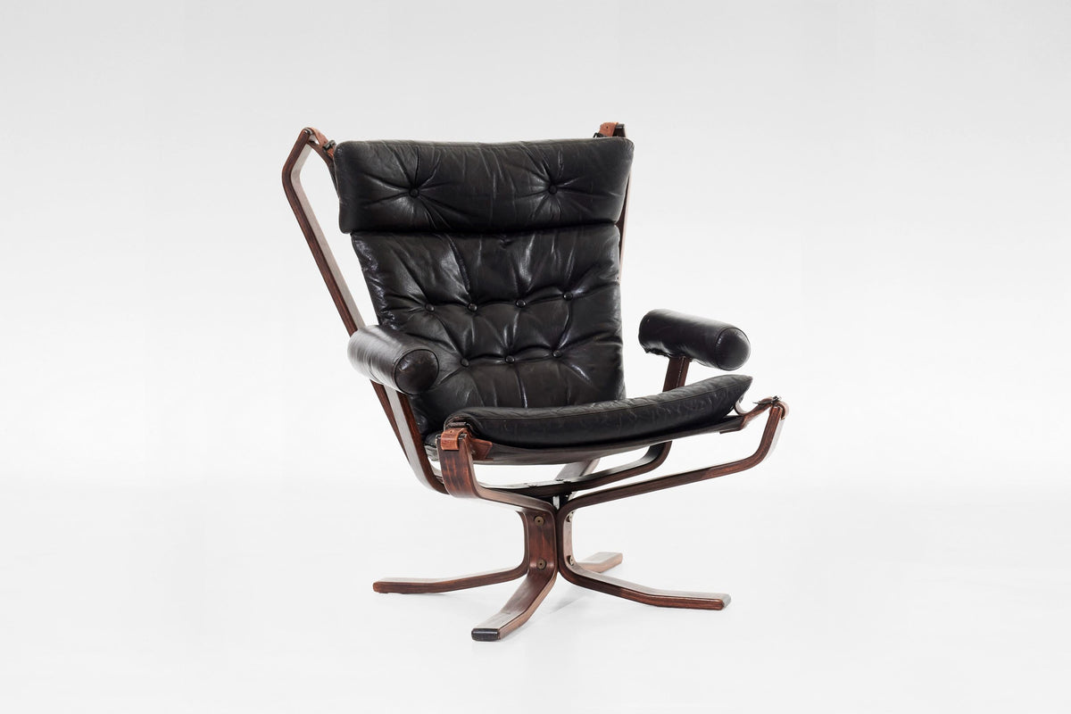 Superstar Lounge Chair in Black Leather & Bent Plywood by Sigurd Ressell for Trygg Møbler, 1970s