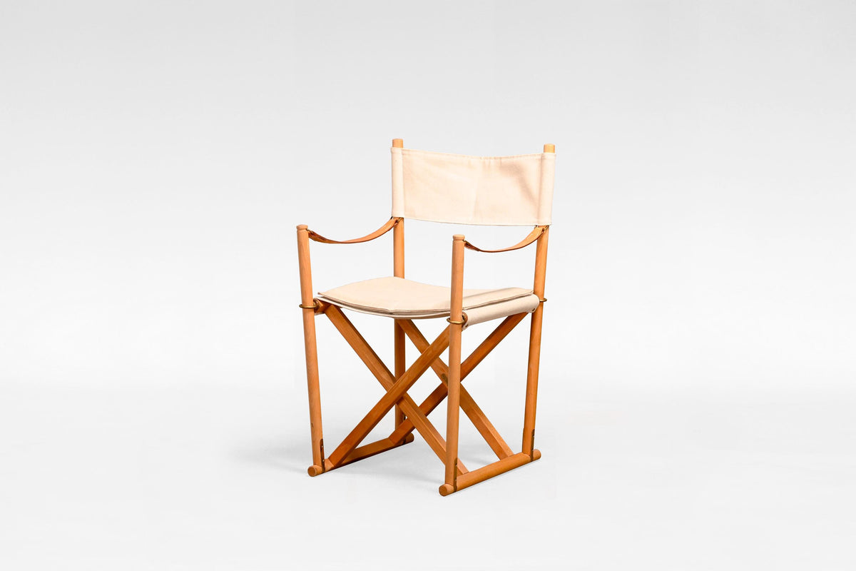 Folding Chair in Ash, Cotton Canvas, Natural Ash & Leather by Mogens Koch 1960s