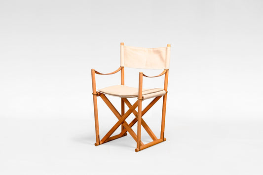 Folding Chair in Ash, Cotton Canvas, Natural Ash & Leather by Mogens Koch 1960s