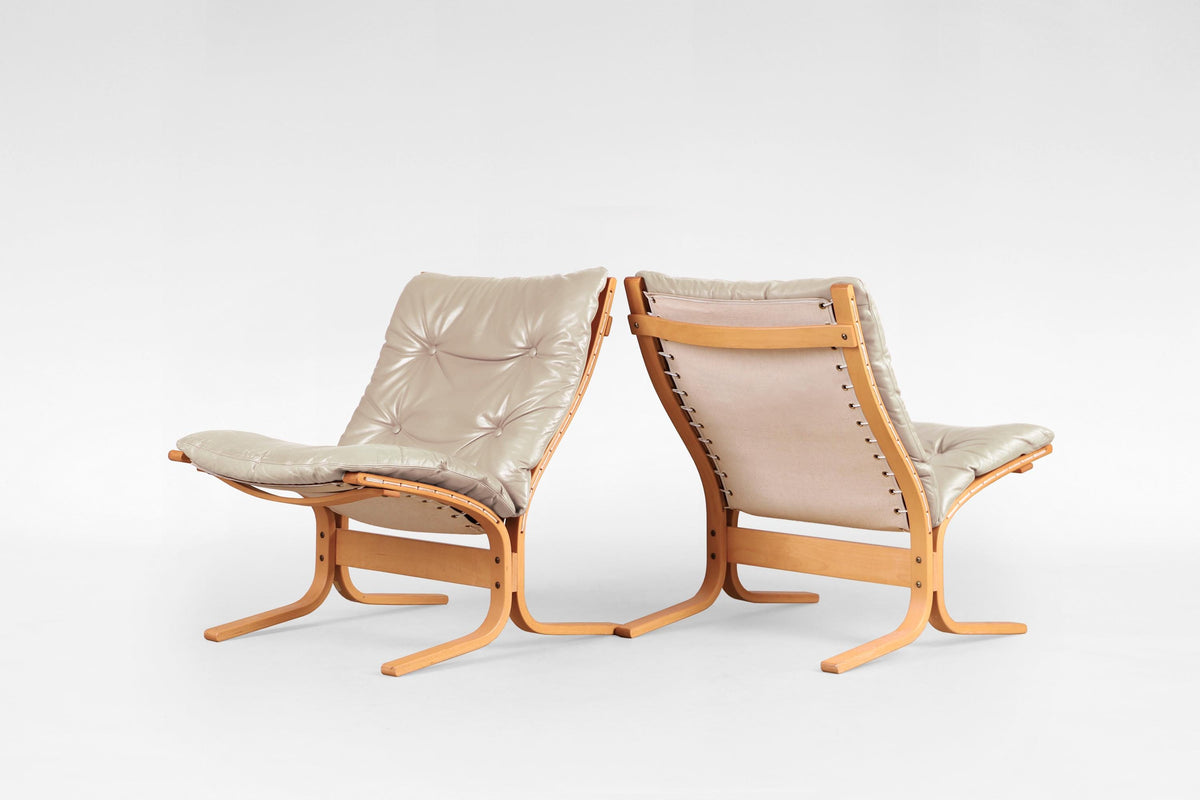 Siesta Lounge Chair & Ottoman in Beige Leather by Ingmar Relling for Westnofa, 1970s, Set of 2