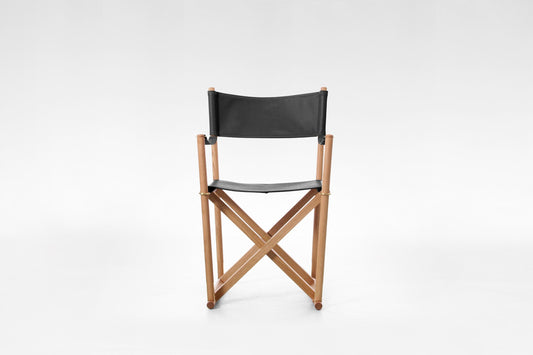 Folding Safari Chair in Black Leather & Solid Ash by Mogens Koch for Rud. Rasmussen, 1960s
