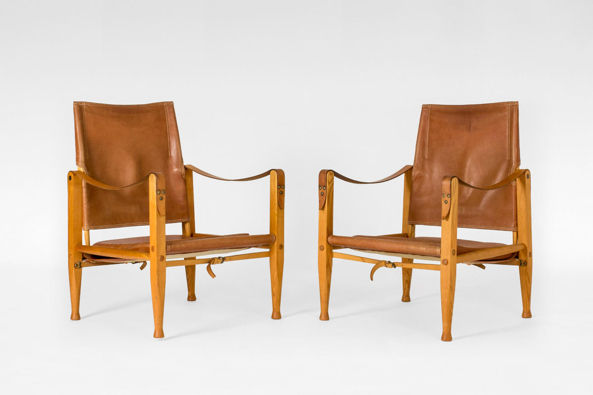 Safari Lounge Chairs in Cognac Leather & Ash by Kaare Klint for Rud. Rasmussen, 1960s, Set of 2
