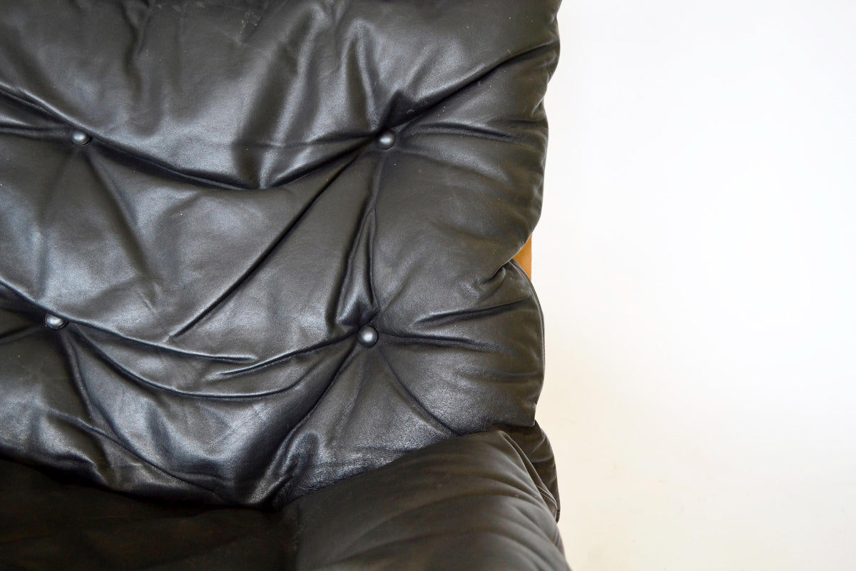 Siesta Lounge Chairs in Black Leather & Bent Plywood by Ingmar Relling for Westnofa 1970s, Set of 2