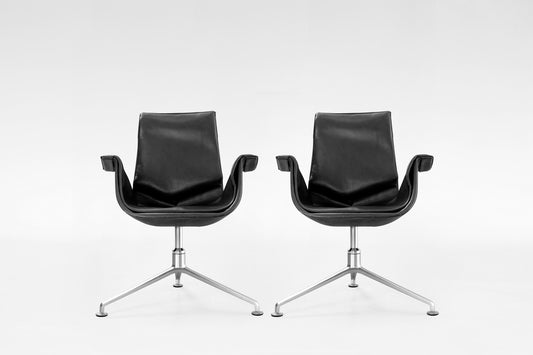 FK6727 Tulip Chairs in Black Leather & Steel by P.Fabricius & J.Kastholm for Kill International, 1960s, Set of 2