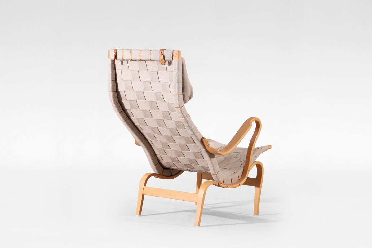 Pernilla Lounge Chair & Ottoman in Canvas & Bent Plywood by Bruno Mathsson for DUX, 1960s