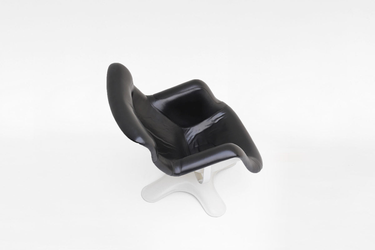 Karuselli Lounge Chair in Black Leather & White Fiberglass by Yrjö Kukkapuro for Avarte, 1960s