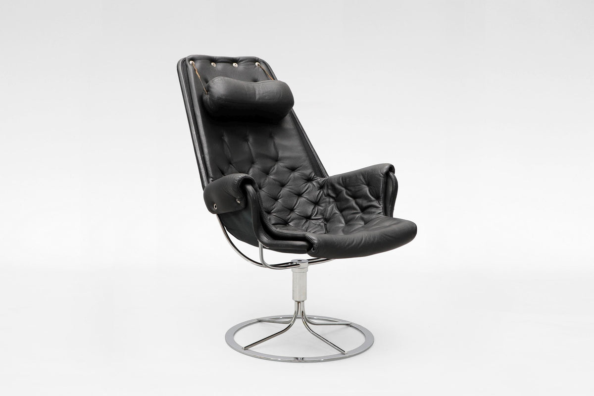Jetson Lounge Chair in Black Leather & Chrome Steel by Bruno Mathsson for DUX, 1969