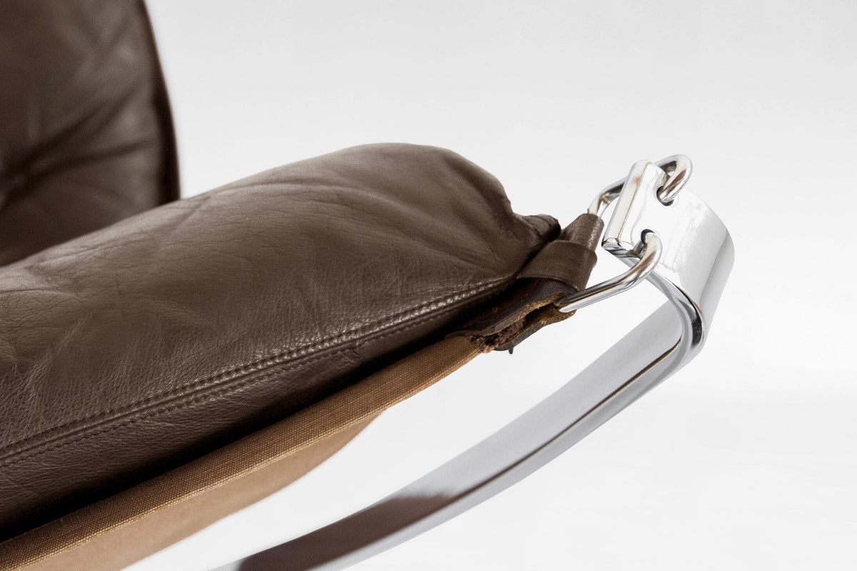 Highback Falcon Lounge Chairs in Brown Leather & Chrome by Sigurd Ressell for Vatne Møbler, 1970s, Set of 2