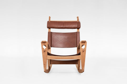 GE-673 Keyhole Rocking Chair in Cognac Leather & Beech by Hans J. Wegner for GETAMA, 1960s