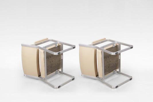 Mondo Armchairs in Beige Leather and Aluminum by Karl Erik Ekselius for JOC Vetlanda, 1970s, Set of 2