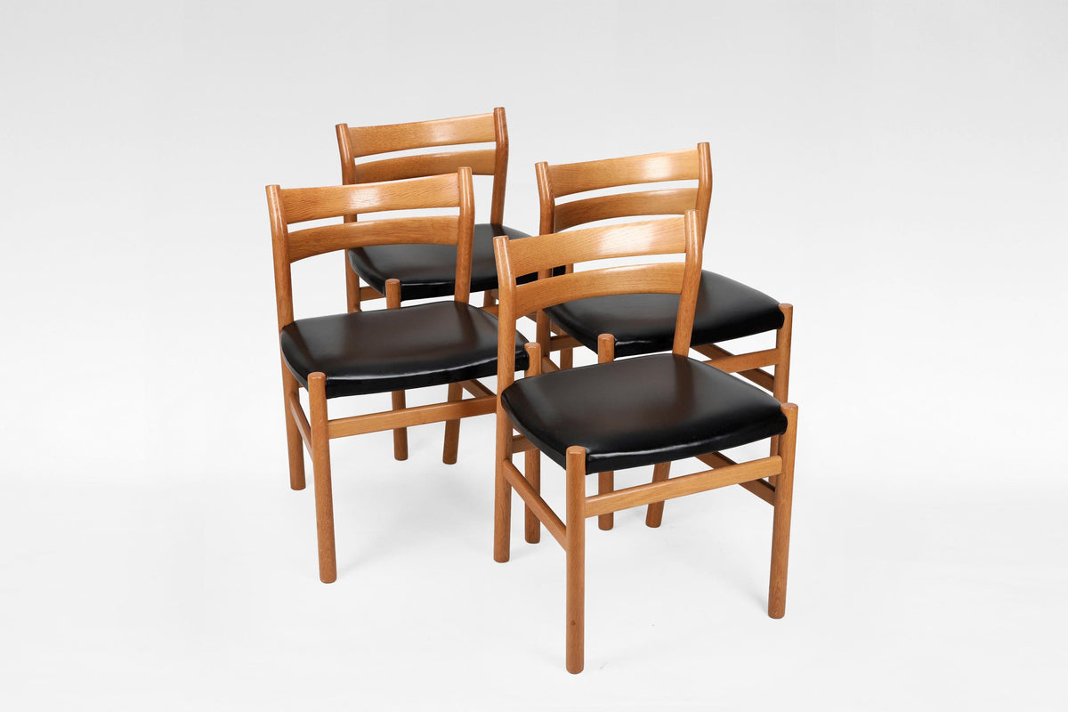 BM1 Dining Chairs in Oak & Black Leather, by Børge Mogensen for C.M. Madsen, 1960s, Set of 4