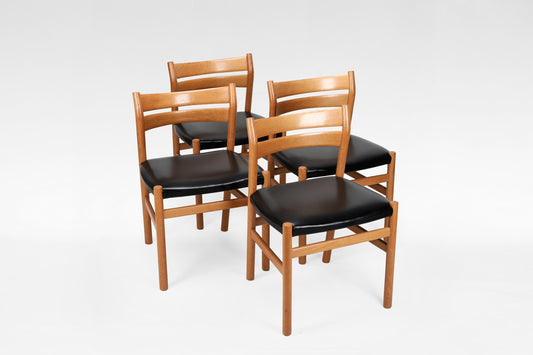 BM1 Dining Chairs in Oak & Black Leather, by Børge Mogensen for C.M. Madsen, 1960s, Set of 4