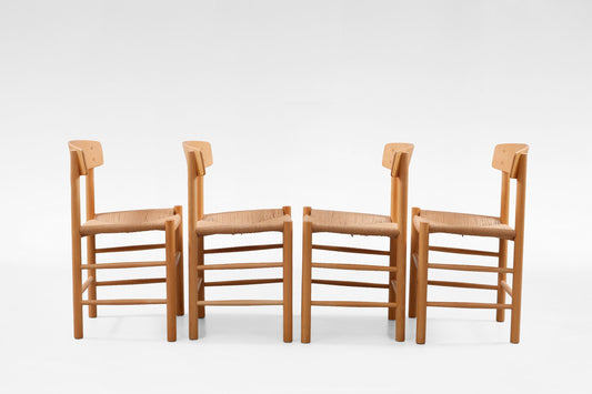 J39 Dining Chairs in Beech & Paper Cord by Børge Mogensen for FDB Møbler, 1950s, Set of 4
