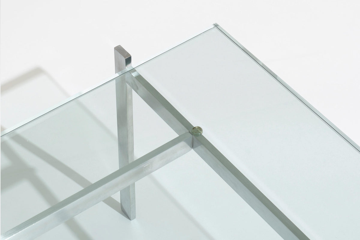 PK61 Coffee Table in Brushed Steel & Glass by Poul Kjærholm for Fritz Hansen, 1960s