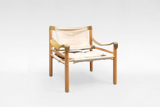 Scirocco Safari Lounge Chair in Beige Canvas & Leather by Arne Norell for Arne Norell AB, 1960s
