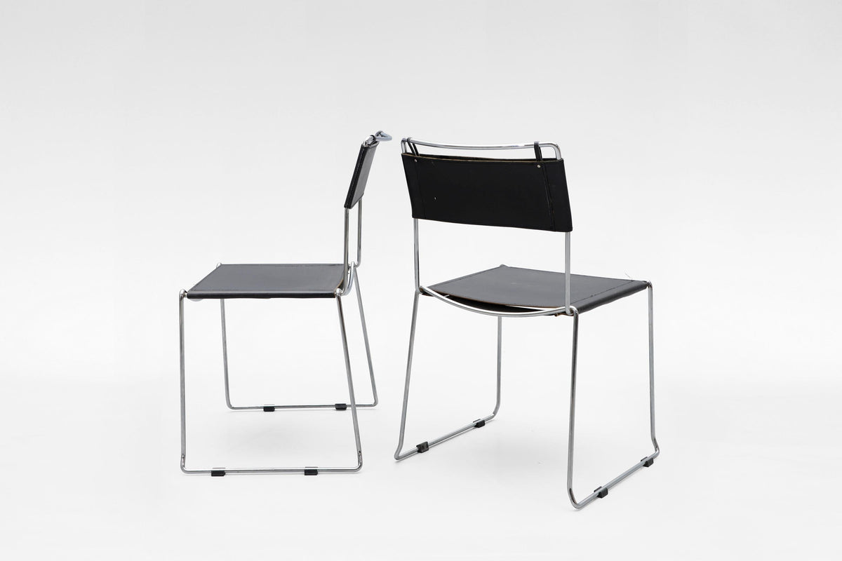 Alias Dining Chairs in Black Leather & Chrome by Giandomenico Belotti for Alias, 1980s, Set of 4