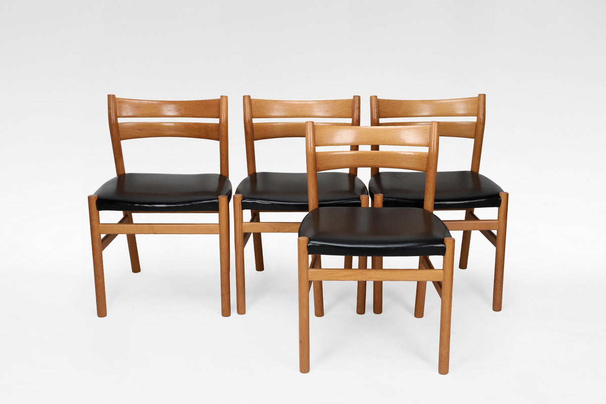 BM1 Dining Chairs in Oak & Black Leather, by Børge Mogensen for C.M. Madsen, 1960s, Set of 4