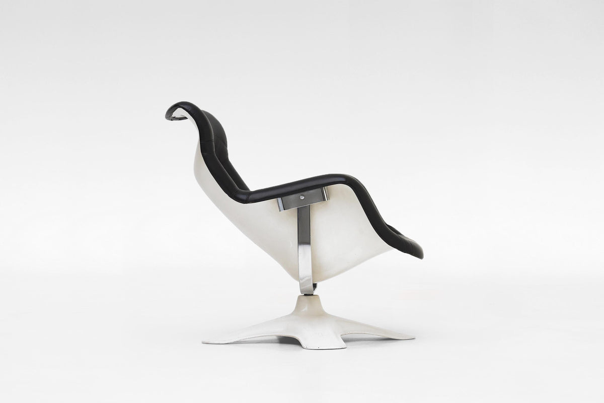 Karuselli Lounge Chair in Black Leather & White Fiberglass by Yrjö Kukkapuro for Avarte, 1960s