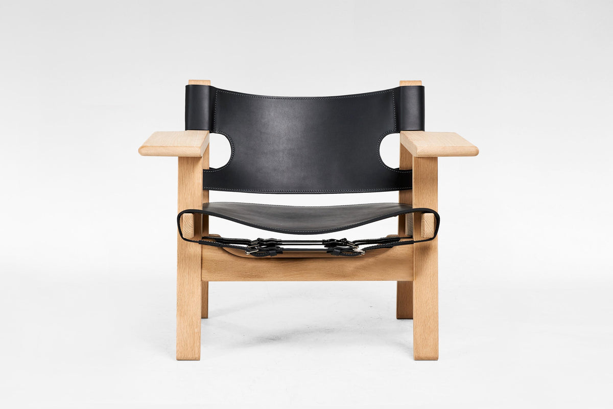Spanish Chair in Oak & Black Leather by Børge Mogensen for Fredericia Stolefabrik, 1960s