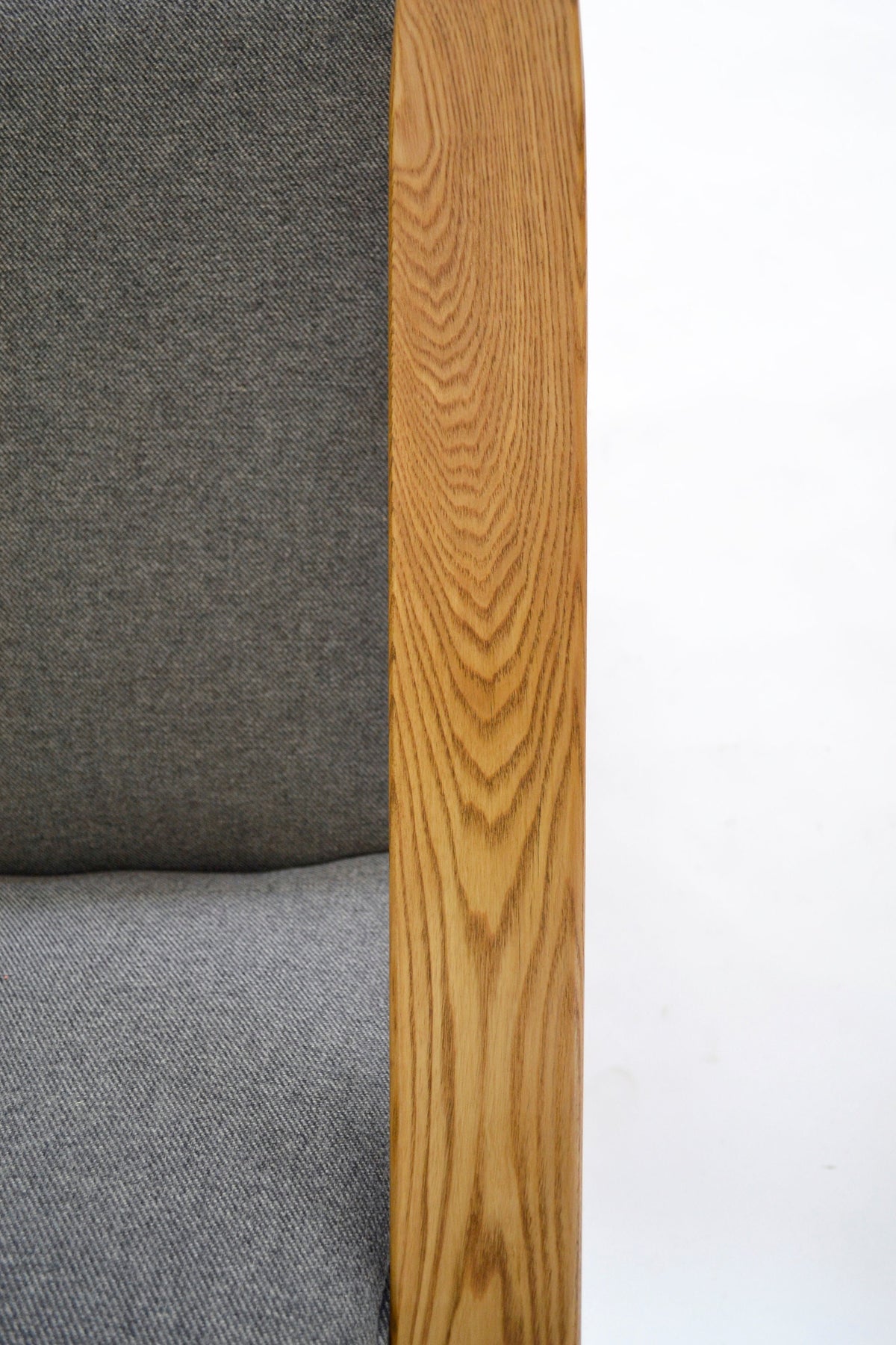 Azuolas Rocking Chair in Grey Fabric & Solid Natural Oak by V.E. Cukermaniene for VBK, 1970s