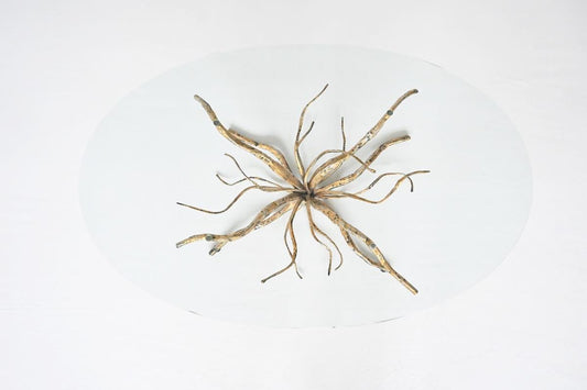Brutalist Sculptural Tree-Shaped Gold-Plated Wrought Iron & Glass Coffee Table by Salvino Marsura, 1960s