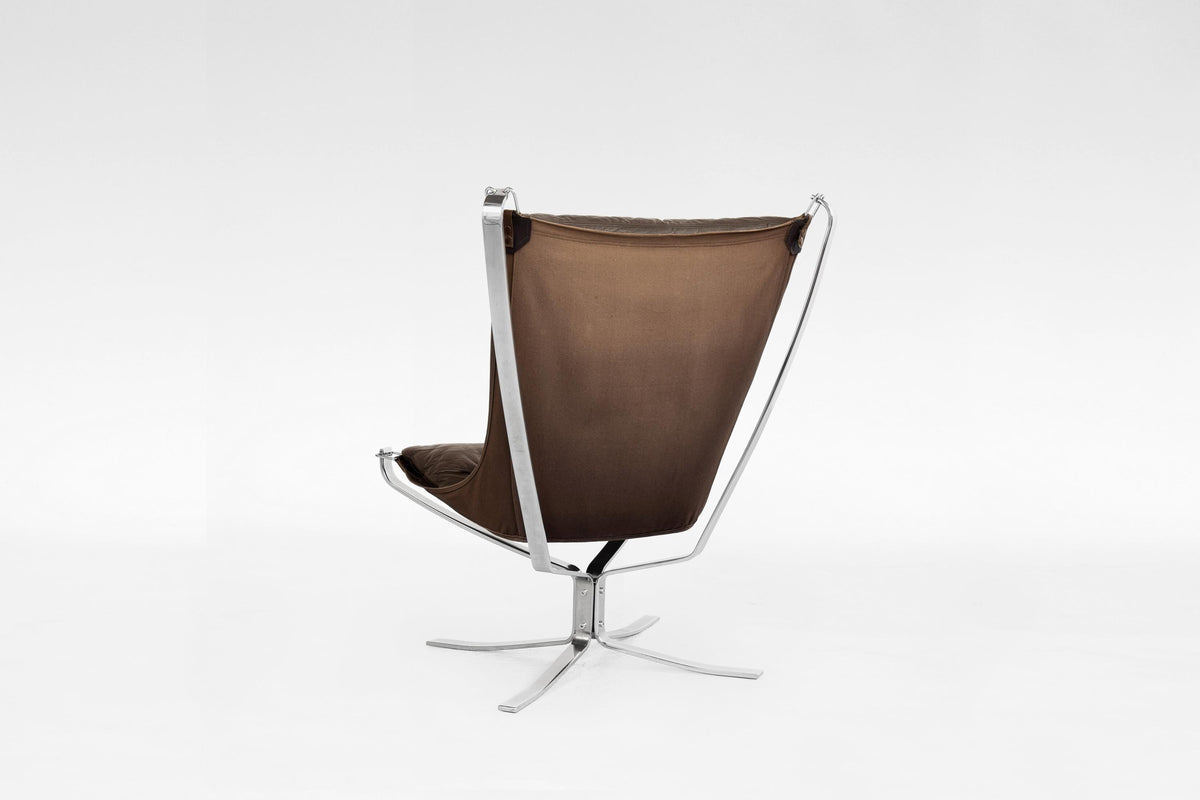 High-Back Falcon Lounge Chair in Brown Leather & Chrome by Sigurd Ressell for Vatne Møbler, 1970s