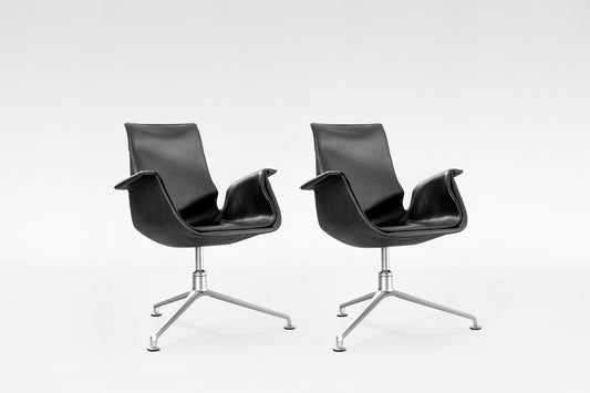 FK6727 Tulip Chairs in Black Leather & Steel by P.Fabricius & J.Kastholm for Kill International, 1960s, Set of 2